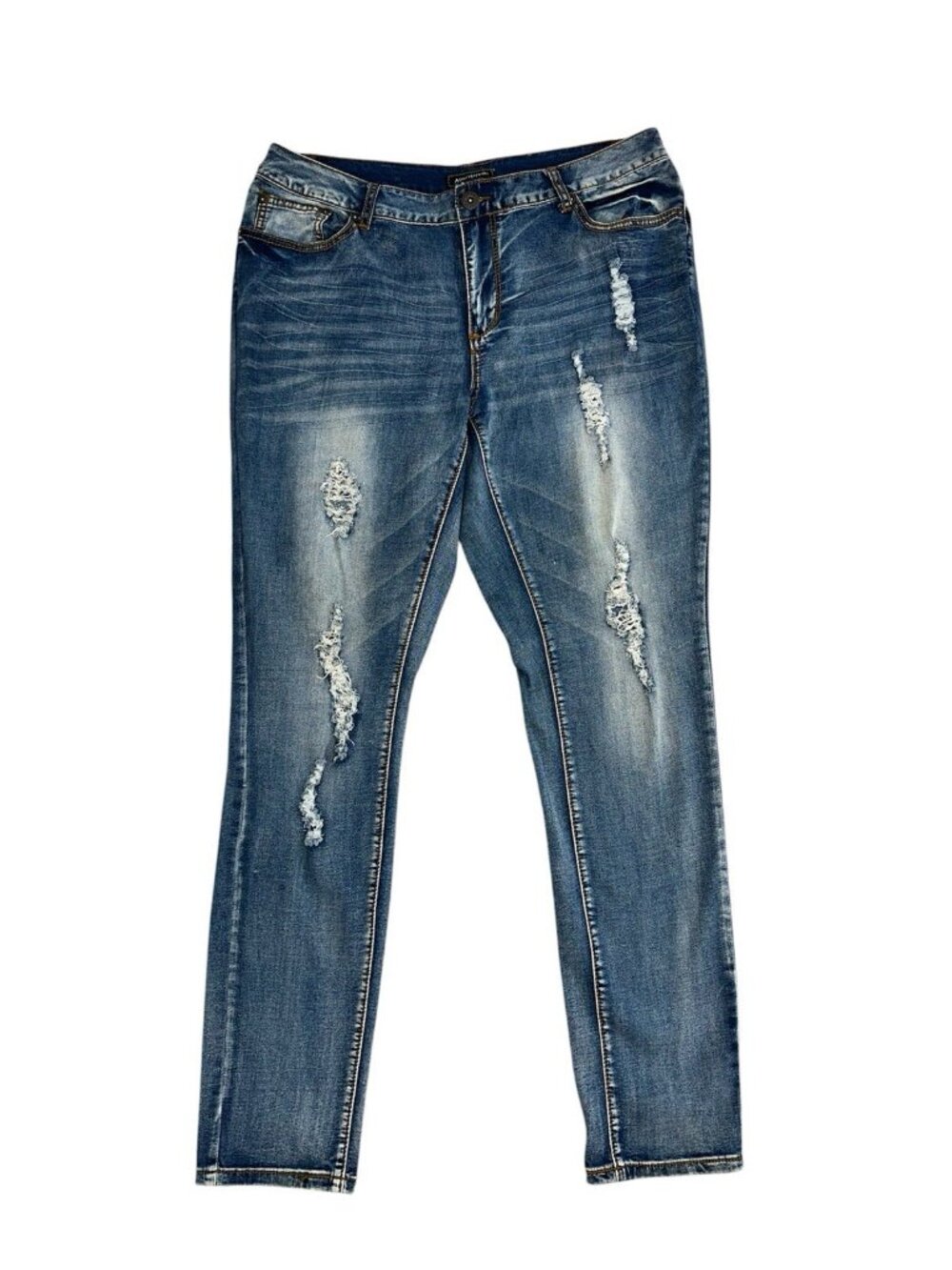 Ashley Stewart Womens Size 12 Blue Distressed Sky High Ankle Skinny Denim Jeans